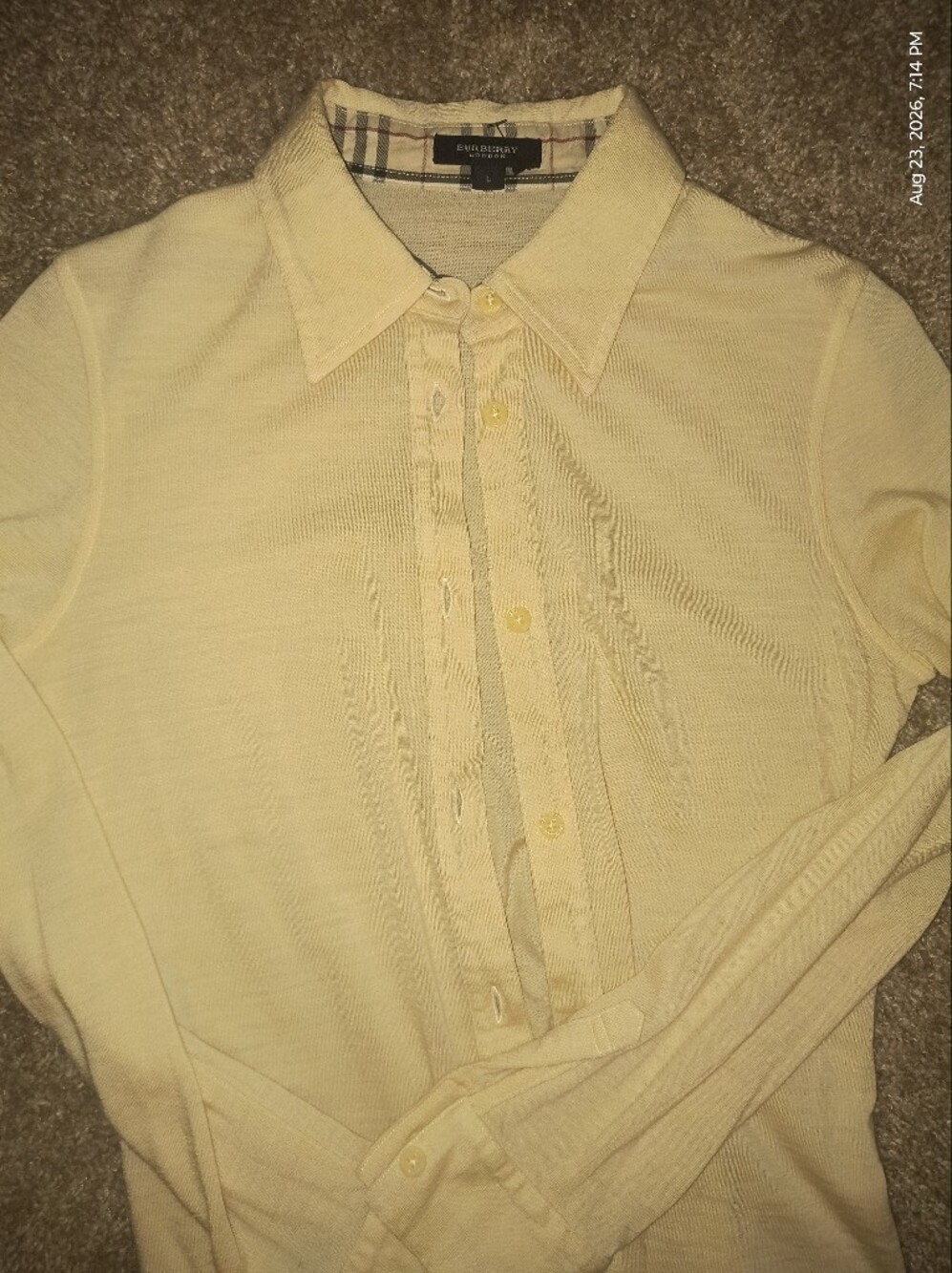 Burberry Pale Yellow Button-Down Collared Women's Shirt